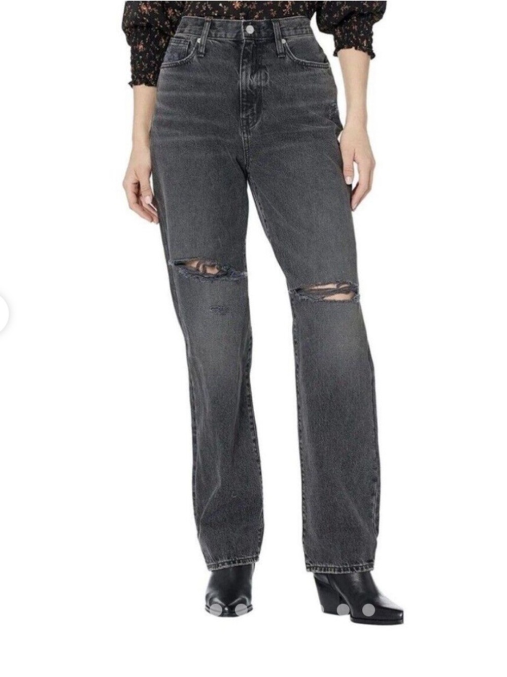 Madewell Baggy Straight Denim Black Distressed Jeans | 30